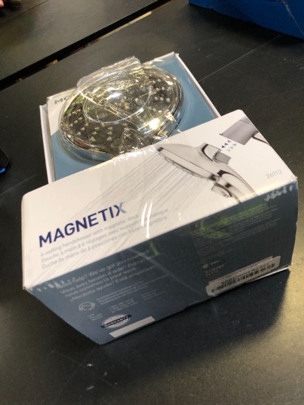 Photo 1 of Moen Engage Chrome Magnetix Six-Function 5.5-Inch Wide Handheld Shower Head with Hose and Magnetic Docking System, 26112