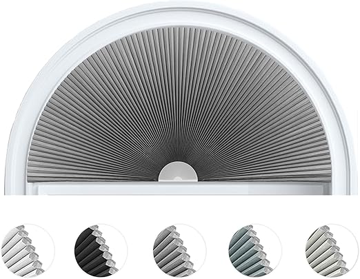 Photo 1 of GRAY Arch Window Shade Blackout Cellular Shades Half Circle Moon Window Covering No Drill Honeycomb Cordless Blinds for Indoor Window Room Darkening Easy Install Light Blocking Blinds SZ UNKNOWN