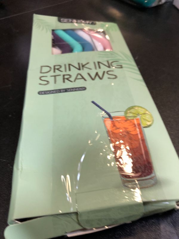 Photo 1 of Senneny Set of 6 Silicone Drinking Straws for 30oz and 20oz - Reusable Silicone Straws BPA Free Extra Long with Cleaning Brushes- 6 Bent- 8mm diameter