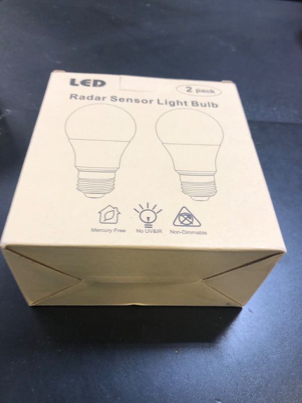 Photo 1 of Angyues Radar Motion Sensor Light Bulb, Adjustable Detection Range 12W (100 Watt Equivalent) A19 Motion Sensing Outdoor Bulb Auto-Activated Dusk to Dawn LED Bulb, Daylight 5000K E26 1100LM, 2Pack