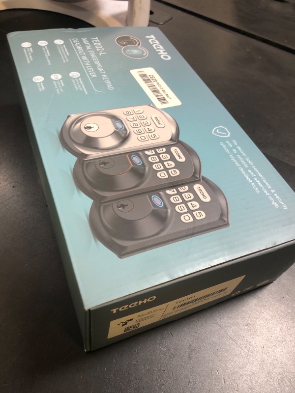 Photo 1 of TEEHO TE002L Fingerprint Door Lock with 2 Lever Handles, Keyless Entry Deadbolt with Handle Set, Electronic Keypad Deadbolt for Front Door, Auto Lock and 1 Touch Locking, Oil Rubbed Bronze