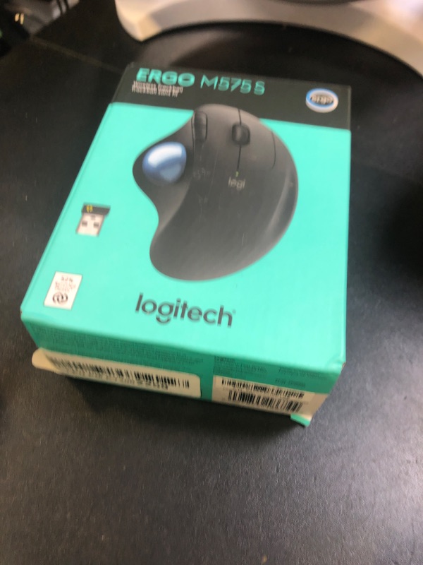Photo 1 of Logitech Ergo M575S Wireless Trackball Mouse, Wireless Ergonomic Mouse with Bluetooth and Encrypted Dongle, Comfortable Thumb Control, Precise and Smooth Tracking, for PC/Mac - Graphite Blue Ball