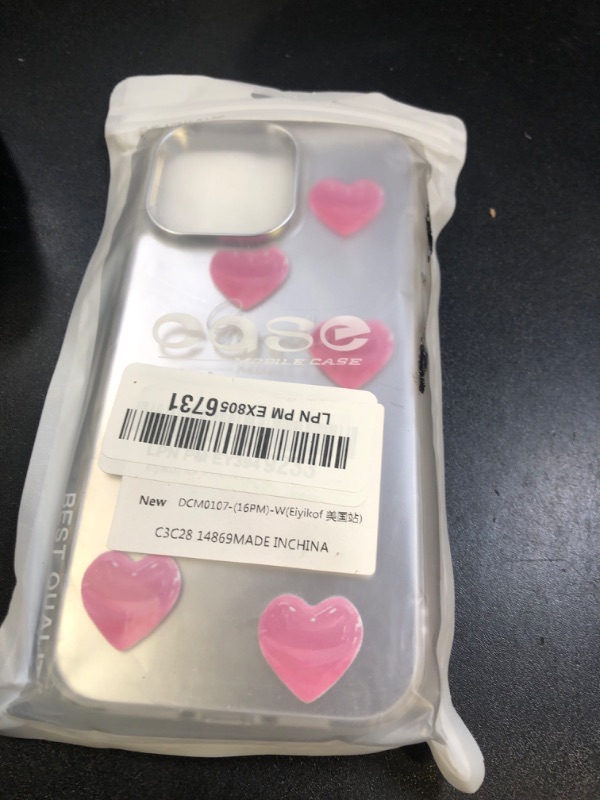 Photo 1 of Eiyikof for iPhone 16 Pro Max Mirror Case with Cute Love Pattern, Senior Phone Case and Lovely Strap Bracelet Chain, Compatible for iPhone 16 Pro Max for Girls Women
