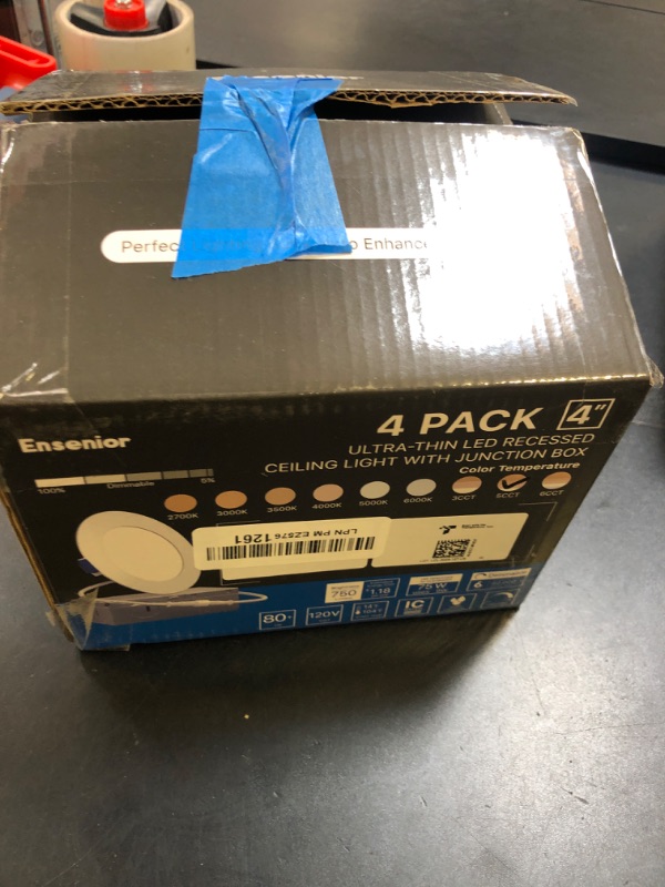 Photo 1 of Ensenior 4 Pack 4 Inch LED Recessed Light, Dimmable, 2700K-5000K 5CCT, 750LM High Brightness, 9W 120V, Damp Rated, Ultra-Thin Canless Wafer Ceiling Light - ETL & FCC & IC