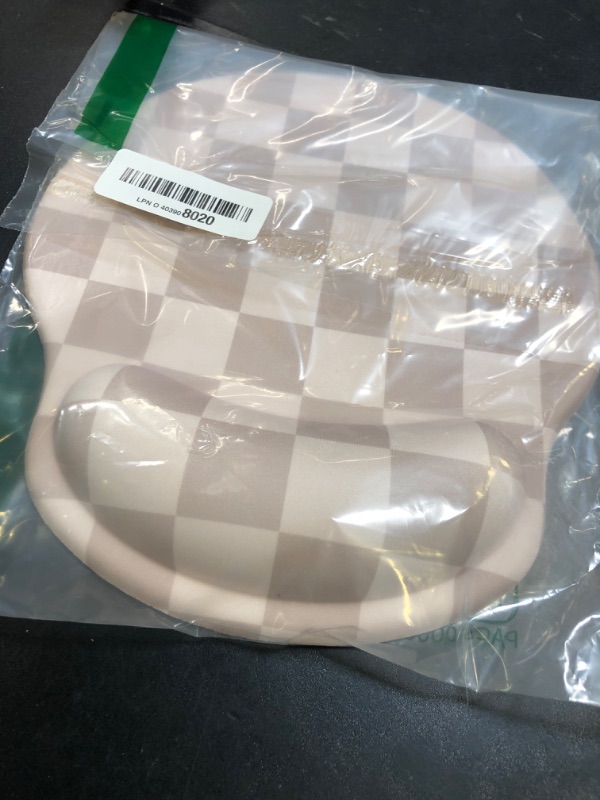 Photo 1 of Ohocut Beige Khaki Checkered Mouse Pad with Gel Wrist Rest, Wrist Support, Ergonomic Desk Accessories for Women, Office Laptop Gaming Decor, Cute Aesthetic Check Design