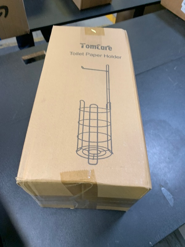 Photo 1 of TomCare Toilet Paper Holder Toilet Paper Stand Free-Standing Toilet Tissue Paper Roll Bathroom Storage Shelf and Dispenser for 3 Spare Rolls Metal Wire Bathroom Accessories Storage Organizer