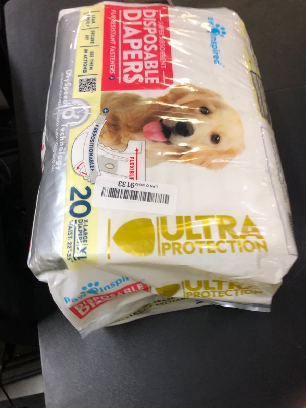 Photo 1 of Paw Inspired 20ct Disposable Dog Diapers | Female Dog Diapers Ultra Protection | Diapers for Dogs in Heat, Excitable Urination, or Incontinence (X-Large)