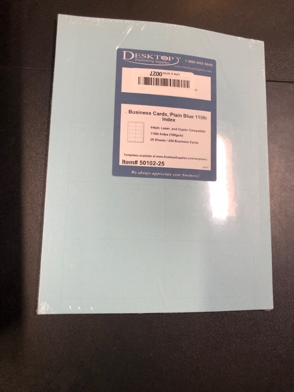 Photo 1 of Colored Business Cards - 25 Sheets / 250 Business Cards - Inkjet & Laser - 10 per sheet (Plain Blue)