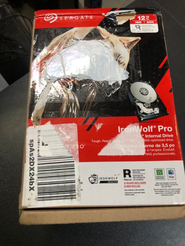 Photo 1 of Seagate IronWolf Pro, 12 TB, Enterprise NAS Internal HDD –CMR 3.5 Inch, SATA 6 Gb/s, 7,200 RPM, 256 MB Cache for RAID Network Attached Storage (ST12000NT001)