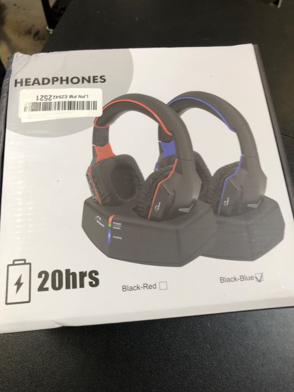 Photo 1 of WallarGe Wireless Headphones for TV Watching with RF Transmitter Charging Dock, Plug and Play, 100 Ft Wireless Range, Rechargeable 20 Hour Battery (Black with Blue)