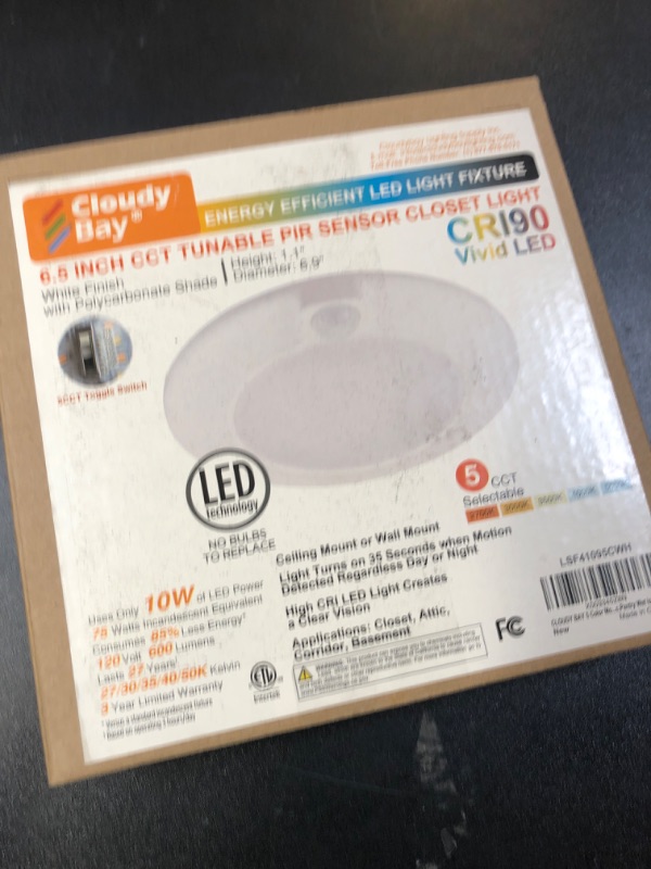 Photo 1 of CLOUDY BAY 5 Color Motion Sensor Ceiling Light, 120V CRI90 10W,6.5 inch 2700K/3000K/3500K/4000K/5000K Selectable LED Flush Mount Fixture for Garage,Walk-in Closet,Attic,Pantry