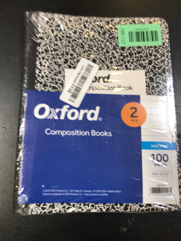 Photo 1 of Oxford Composition Notebooks, 9-3/4 x 7-1/2 Inch School Journals, Wide Ruled Paper, Black Marble Covers, 100 Sheets per Book, 2 Pack (1002516)