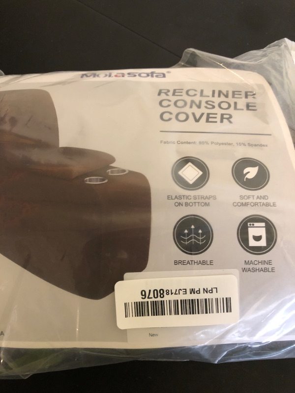 Photo 1 of molasofa Leather Like Additional Recliner Console Cover for Reclining Loveseat Covers Stretch Jacquard Middle Console Cover for Recliner Couch and Sofa Dark Brown