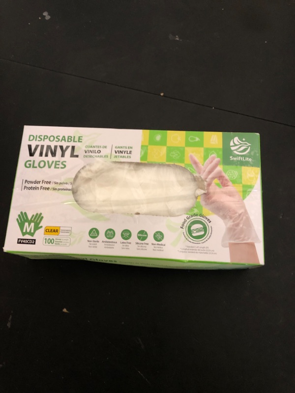Photo 1 of SWIFTLITE Disposable Vinyl Gloves, Food Safe, Latex-Free Powder-Free Clear Plastic Gloves for Cooking, House Clean, Food Prep (100, Medium)