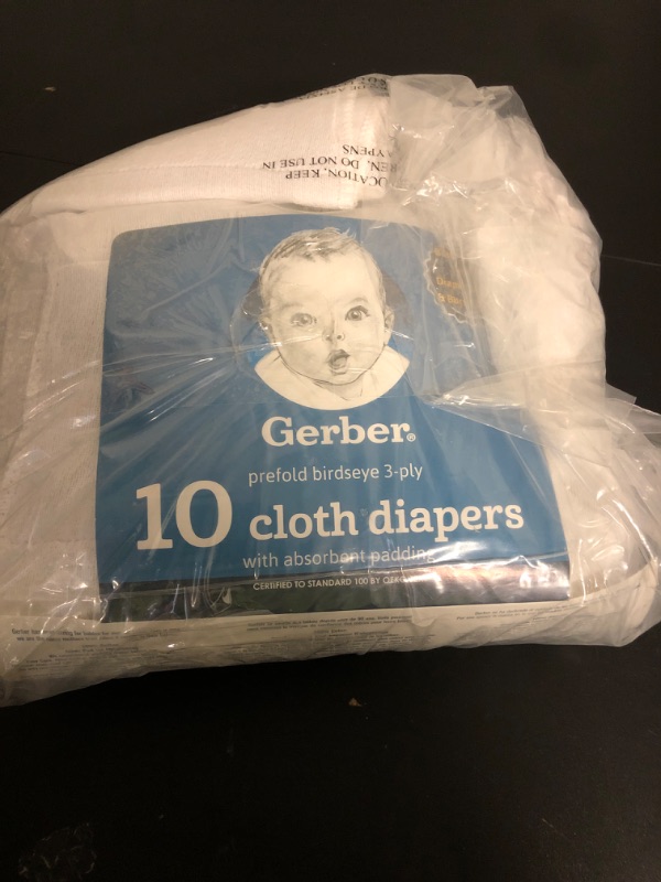 Photo 1 of Gerber Unisex Baby Boys Girls Birdseye Prefold Cloth Diapers Multipack White Premiun 3-Ply 10 Pack