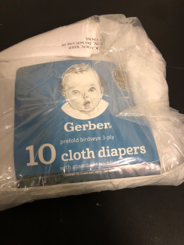 Photo 1 of Gerber Unisex Baby Boys Girls Birdseye Prefold Cloth Diapers Multipack White Premiun 3-Ply 10 Pack