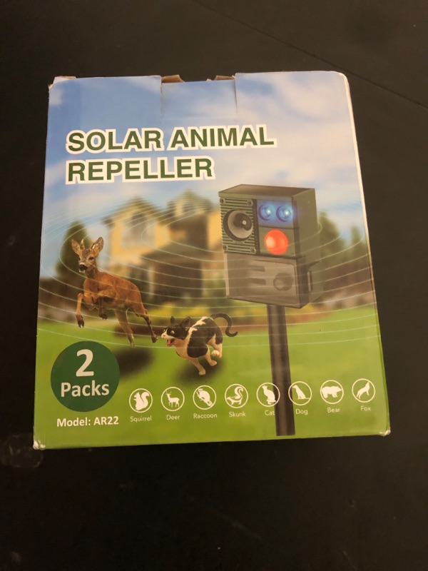 Photo 1 of 2 Packs Solar Animal Repeller Ultrasonic, Cat Repellent Outdoor with USB Recharging, Waterproof Ultrasonic Deer Repellent Motion Activated Repel Dog, Squirrel, Deer, Raccoon, Skunk, Rabbit