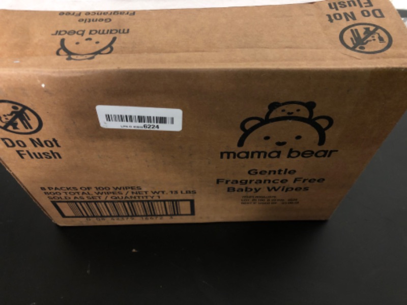 Photo 1 of Amazon Brand - Mama Bear Gentle Fragrance Free Baby Wipes, Hypoallergenic, Sensitive Skin, Unscented, 800 Count (8 Packs of 100)