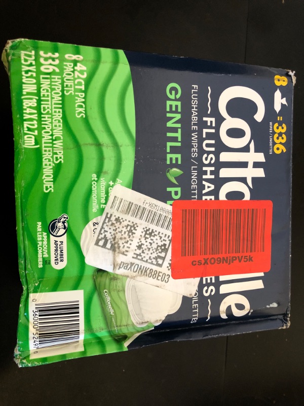 Photo 1 of Cottonelle, GentlePlus Flushable Wet Wipes with Aloe & Vitamin E Adult Wet Wipes 8 Flip-Top Packs 336 Total Flushable Wipes, 8 Count