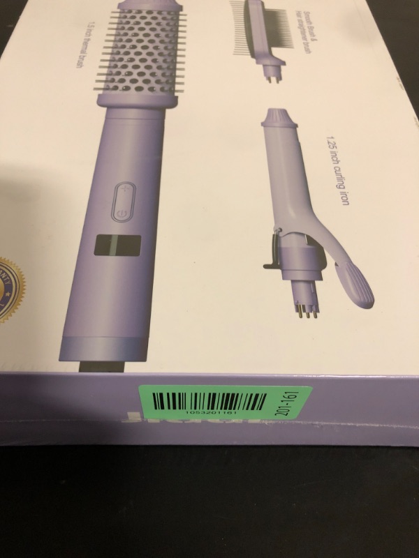 Photo 1 of JIGGL 3-in-1 Interchangeable Hair Styler: 1.25" Curling Iron, 1.5" Heated Round Thermal Brush & Hair Straightener Combo for Travel, Dual Voltage,Straight/Curl/Blowout Short and Long Hair, Purple