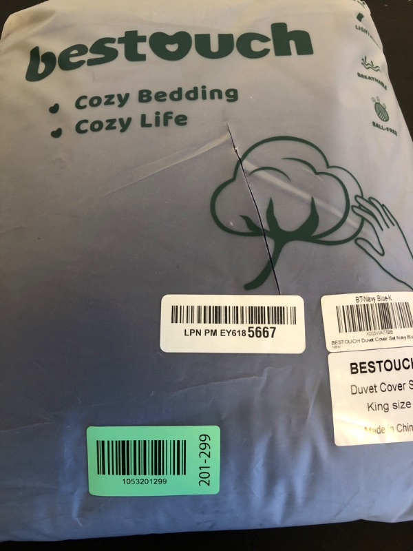 Photo 1 of BESTOUCH Duvet Cover Set 100% Washed Cotton Linen Feel Super Soft Comfortable Chic Lightweight 3 PCs Home Bedding Set Solid Navy Blue King