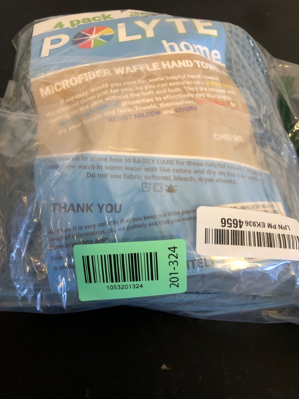 Photo 1 of POLYTE Microfiber Lint Free Hand Towel, 16 x 30 in, 4 Pack (Blue, Waffle Weave)