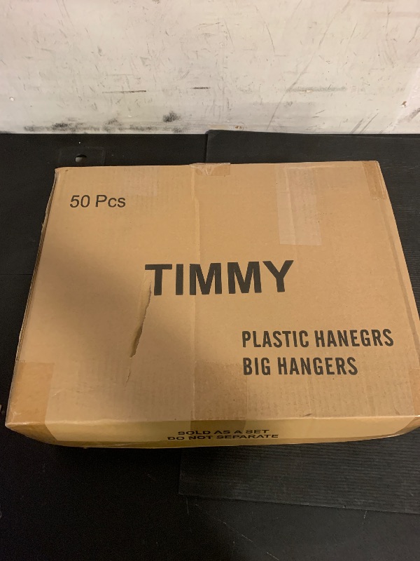 Photo 1 of TIMMY 50 Plastic Hangers 17.7 Inch Non-Slip, Space Saving Closet Organizers, Heavy Duty Slim Hangers for Pants, Shirts, Coats (Grey, Ultra Thin & Durable)