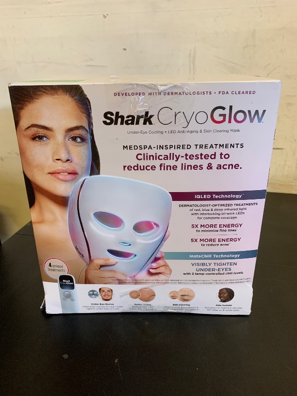 Photo 1 of Shark CryoGlow LED Face Mask with Under-Eye Cooling, Anti-Ageing & Blemish Repair, Red & Blue LED, Infrared Light Therapy, USB-C, Remote Control, Storage Bag, Blue Frost, FW312
