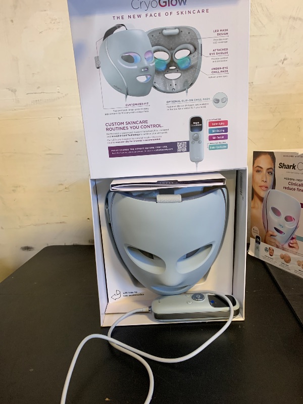 Photo 1 of Shark CryoGlow LED Face Mask with Under-Eye Cooling, Anti-Ageing & Blemish Repair, Red & Blue LED, Infrared Light Therapy, USB-C, Remote Control, Storage Bag, Blue Frost, FW312