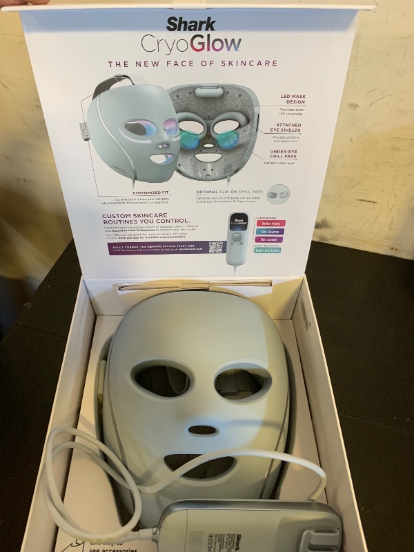 Photo 1 of Shark CryoGlow LED Face Mask with Under-Eye Cooling, Anti-Ageing & Blemish Repair, Red & Blue LED, Infrared Light Therapy, USB-C, Remote Control, Storage Bag, Blue Frost, FW312