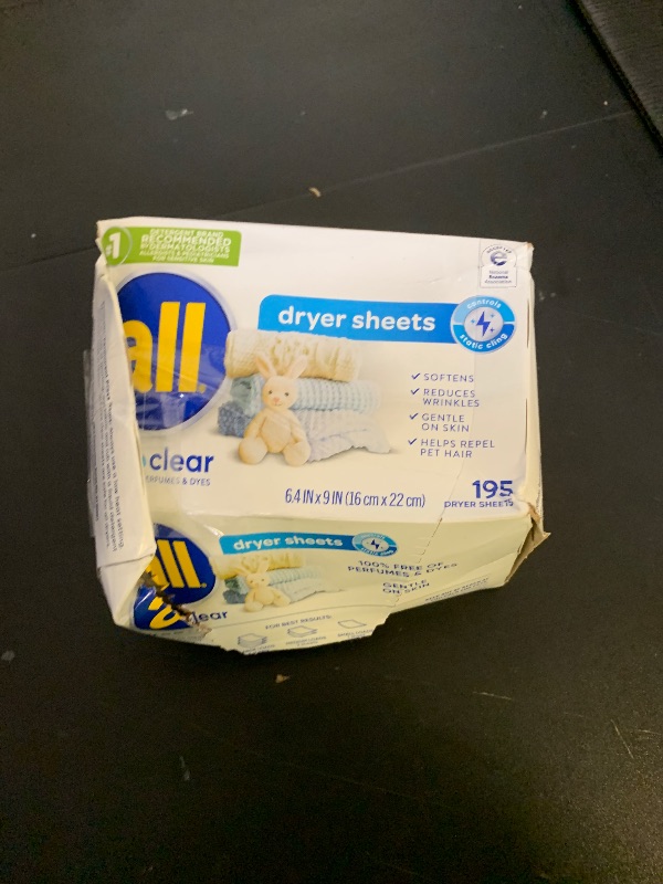 Photo 1 of all Fabric Softener Dryer Sheets for Sensitive Skin, Free Clear, 195 Count