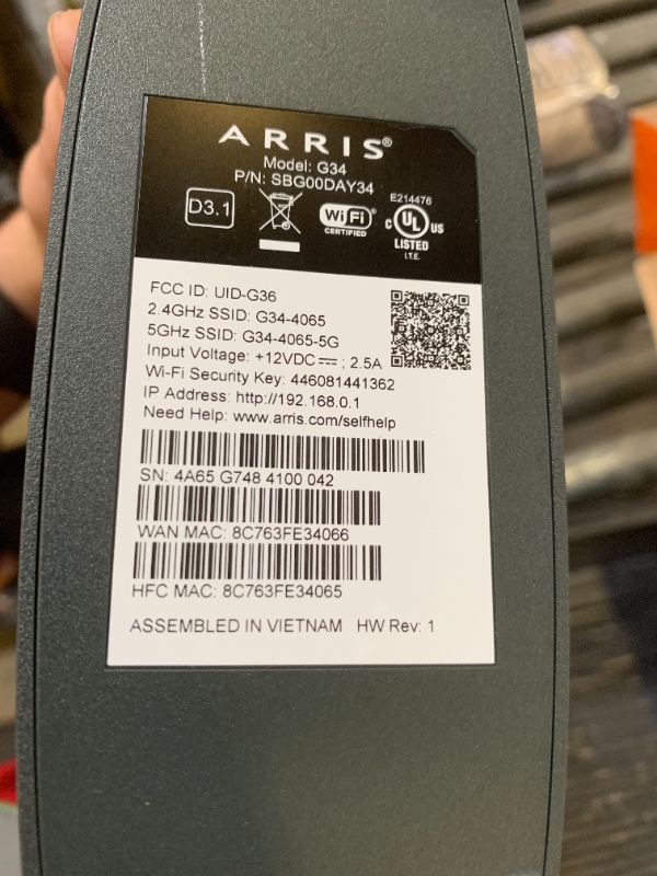 Photo 1 of ARRIS (G34) - Cable Modem Router Combo - Fast DOCSIS 3.1 Gigabit WiFi 6 (AX3000), Approved for Comcast Xfinity, Cox, Spectrum & More, 1 Gbps Max Internet Speeds