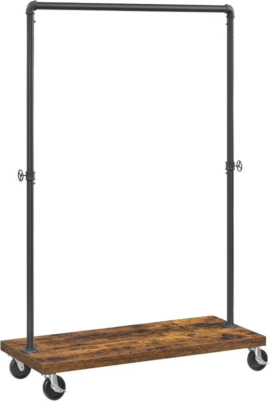 Photo 1 of VASAGLE Clothes Rack, Heavy Duty Clothing Rack, Industrial Pipe Style Rolling Garment Rack with Shelf, for Bedroom, Laundry Room, Retail Store, Rustic Brown and Black UHSR65BX