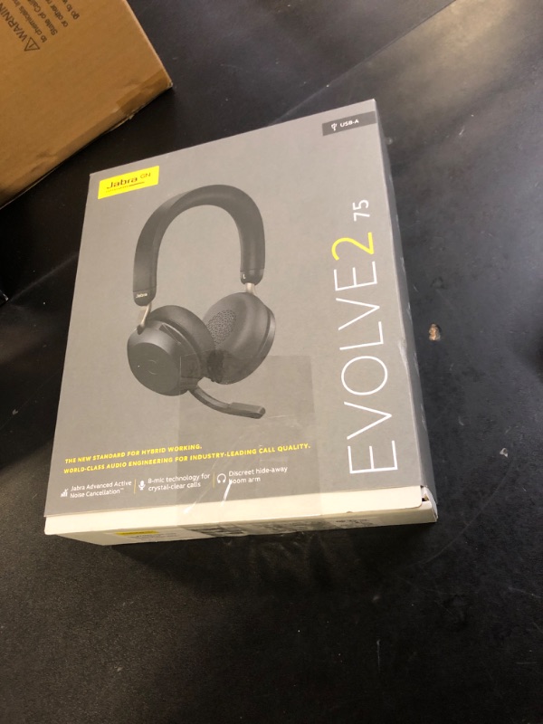 Photo 1 of Jabra Evolve2 75 PC Wireless Headset with 8-Microphone Technology - Dual Foam Stereo Headphones with Adjustable Advanced Active Noise Cancelling, USB-A Bluetooth Adapter and UC Compatibility - Black