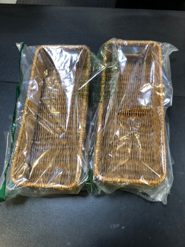 Photo 1 of ZAVOOS 2 Pack Toilet Tank Basket, Handwoven Rectangular Wicker Shelf Baskets for Organizing, Decorative Countertop Storage Bin with Built-in Handle for Bathroom Tank Top, Bedroom Closet