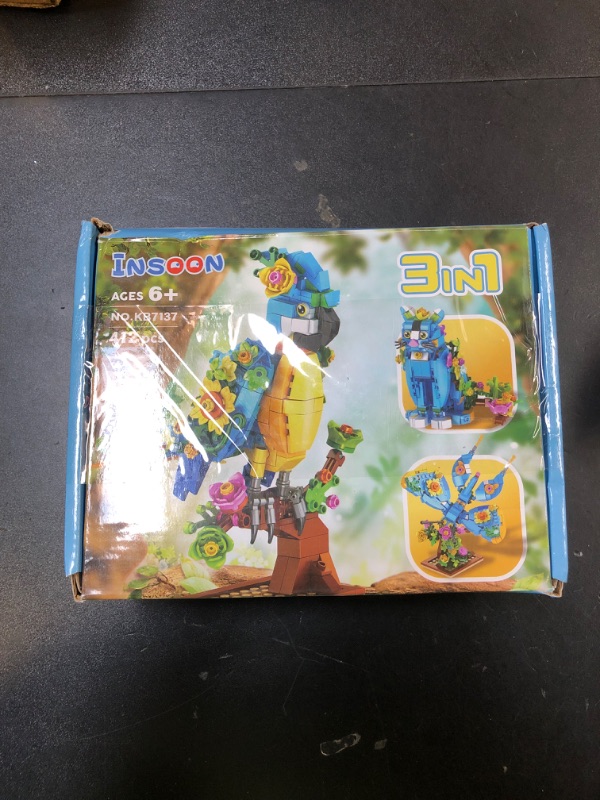 Photo 1 of INSOON 3 in 1 Flower Cat Parrot Butterfly Building Set, Animal Figures Building Toy for Home Office Art Decor, 412 PCS Building Block Easter Gift for Kids Boys Girls Ages 6 7 8 9 10 11 12+ Adults