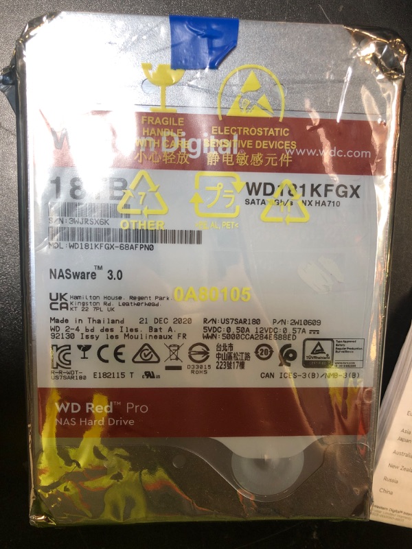 Photo 1 of Western Digital 18TB WD Red Pro NAS Internal Hard Drive HDD - 7200 RPM, SATA 6 Gb/s, CMR, 512 MB Cache, 3.5" - WD181KFGX