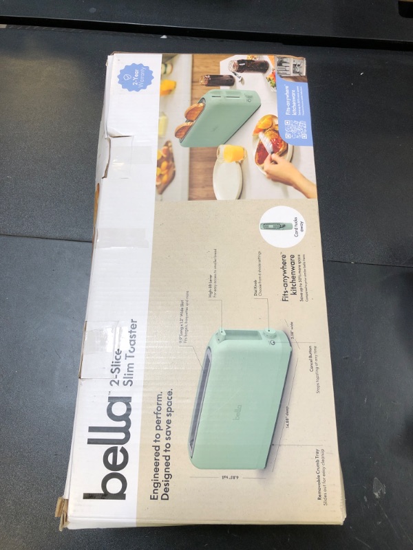 Photo 1 of bella 2 Slice Slim Toaster, Fits-anywhere™ Kitchenware, 6 Setting Shade Control with Reheat & Cancel Buttons, Fits Sourdough, 10” Long Slot, Anti Jam & Auto Shutoff, 900 Watt, Seaglass