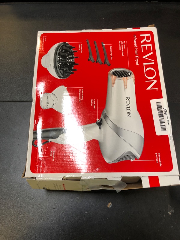 Photo 1 of REVLON Infrared Hair Dryer with Diffuser - Ionic Blow Dryer, Diffuser, and Concentrator, Infrared Heat Technology to Prevent Over-Drying for Shiny, Soft Hair with Natural Moisture (White)