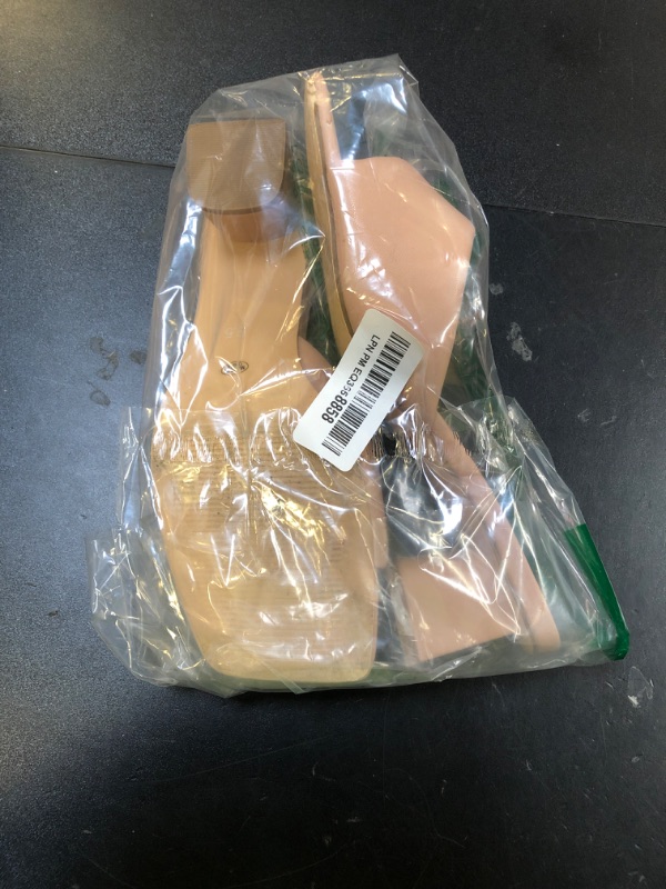 Photo 1 of MIRAAZZURRA Nude Heel Mules for Women Square Open Toe Chunky Block Heel Slip on Heeled Sandals Casual Dress Slide Shoes Nude 6.5