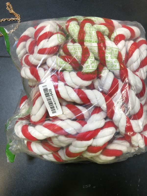 Photo 1 of PATIKIL 1 Inch x 50 Feet Natural Twisted Cotton Rope 3 Strand Strong Thick Cotton Rope Tug of War Rope for Railings Crafts Games Home Decor, Red White