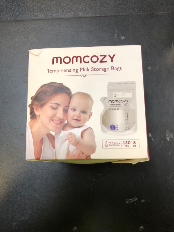Photo 1 of Momcozy Easy Pour Breastmilk Storage Bag, 8Oz, Temp-Sensing Color Change, 120 Count Milk Bag with Self Standing for Breastfeeding, No Leak Presterilized for Freezer, Recyclable & BPA Free