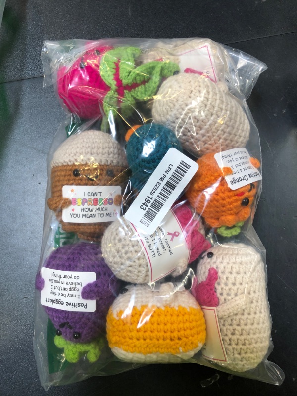 Photo 1 of VioraWhite 24 Pcs Mini Positive Support Potato Gifts Bulk Emotional Crochet Doll Positive Handmade Crochet Animals Vegetables Fruit Dolls Encouragement Gifts for Friends Coworkers Office Desk Decor