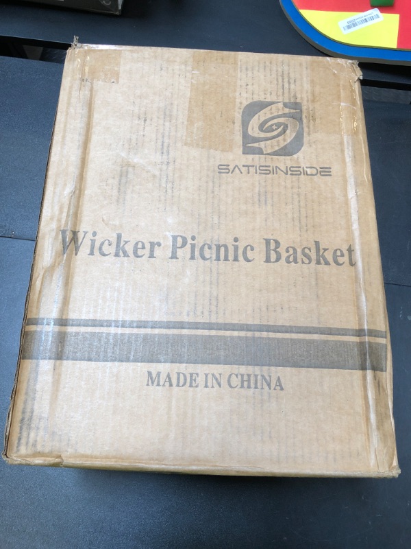 Photo 1 of Multifunctional Wicker Picnic Basket Set for 4 with Blanket and Picnic Table, Insulated Picnic Set with Full Tablewares for Camping Outdoor Couples,Natural