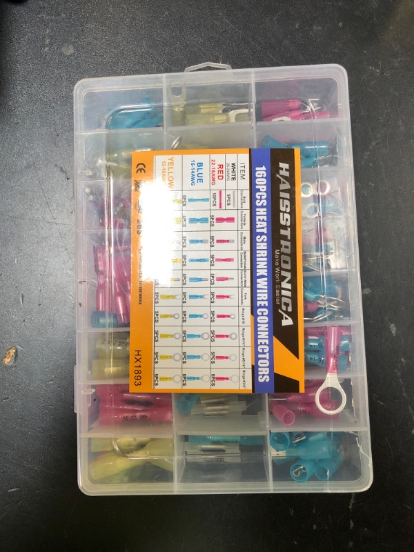 Photo 1 of haisstronica 160PCS Heat Shrink Wire Connectors-Marine Grade Heat Shrink Butt Connectors-Electrical Connectors Kit of Tinned Red Copper,AWG 26-10 Crimp Insulated Ring Fork Butt Splice(4Colors/31Sizes)