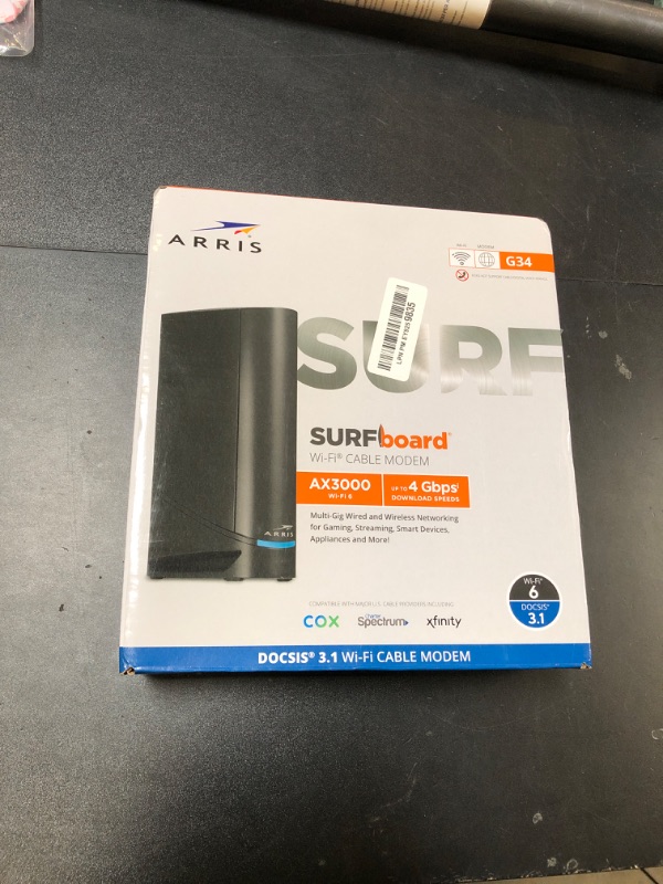 Photo 1 of ARRIS (G34) - Cable Modem Router Combo - Fast DOCSIS 3.1 Gigabit WiFi 6 (AX3000), Approved for Comcast Xfinity, Cox, Spectrum & More, 1 Gbps Max Internet Speeds
