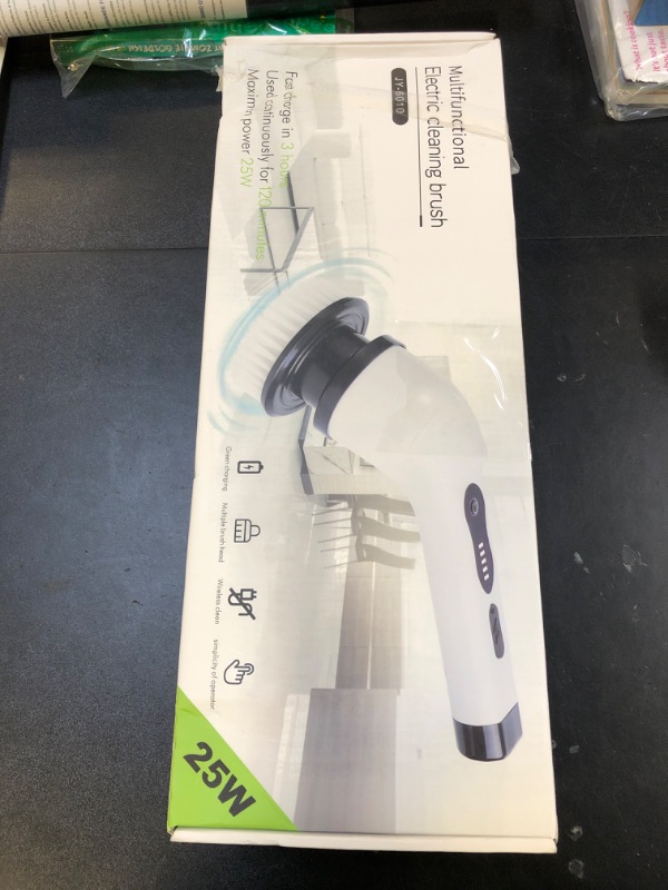 Photo 1 of Electric Spin Scrubber, Cordless Cleaning Brush, Shower Scrubber with 9 Brush Heads 2H Power Dual Speed, Adjustable Extension Handle, IPX7 Waterproof for Tub Tile Floor Car, O-White.