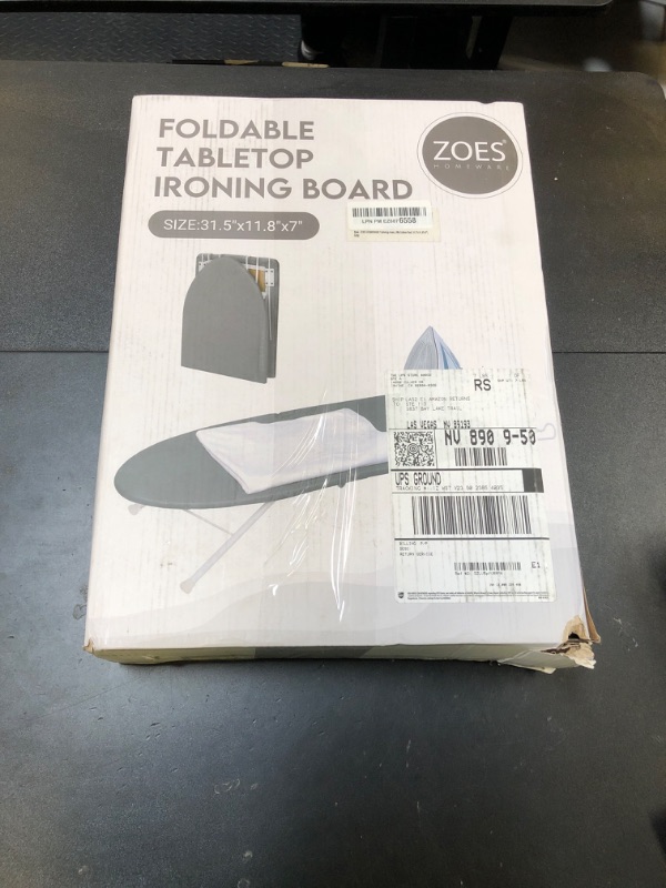 Photo 1 of ZOES HOMEWARE Tabletop Ironing Board,Portable Iron Board with Iron Rest, Foldable Small Ironing Board with Heat Resistant Cover and 100% Cotton Pad, 31.5"x11.8"x7", Grey