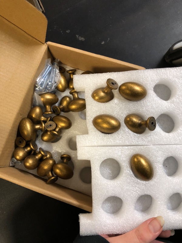 Photo 1 of Goo-Ki 24 Packed Zinc Alloy for Drawer Knobs - 1.2 Inch(36MM) Oval Antique Brass Cabinet Knobs