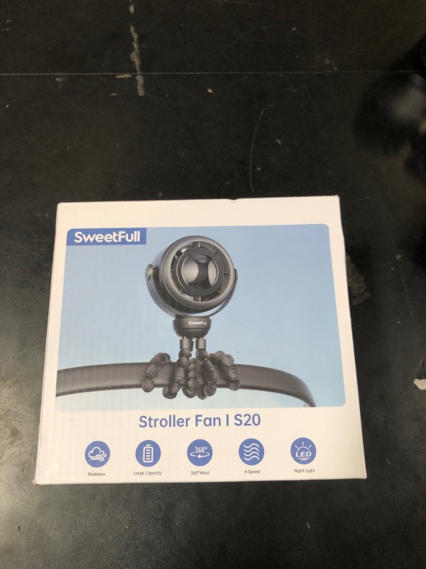 Photo 1 of SWEETFULL Baby Stroller Fan - 4000mAh Rechargeable 4-Speed Quiet with LED Display & Night Light, Mini Portable 360° Clip On Safe Fan for Car Seat, Crib, Travel - Black